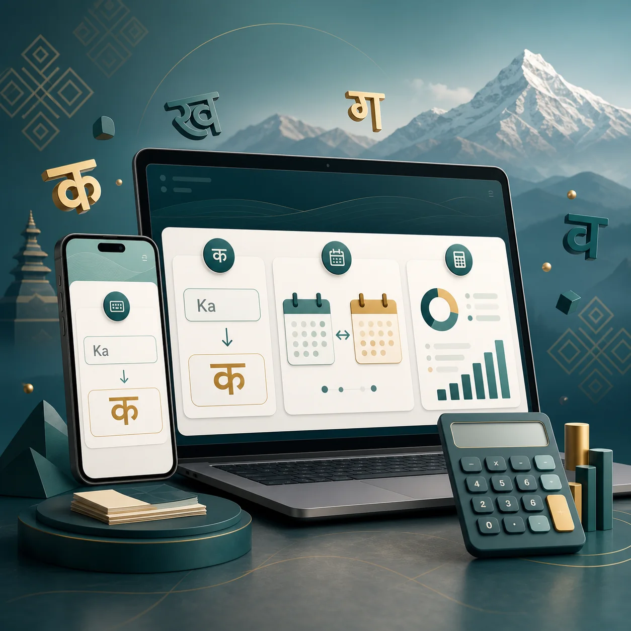 Nepali typing workspace showing Romanised text changing into Devanagari Unicode